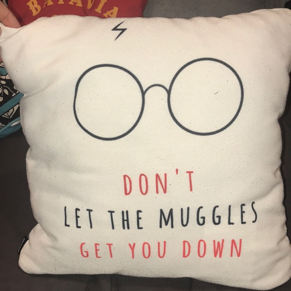 White, Harry Potter themed throw pillow